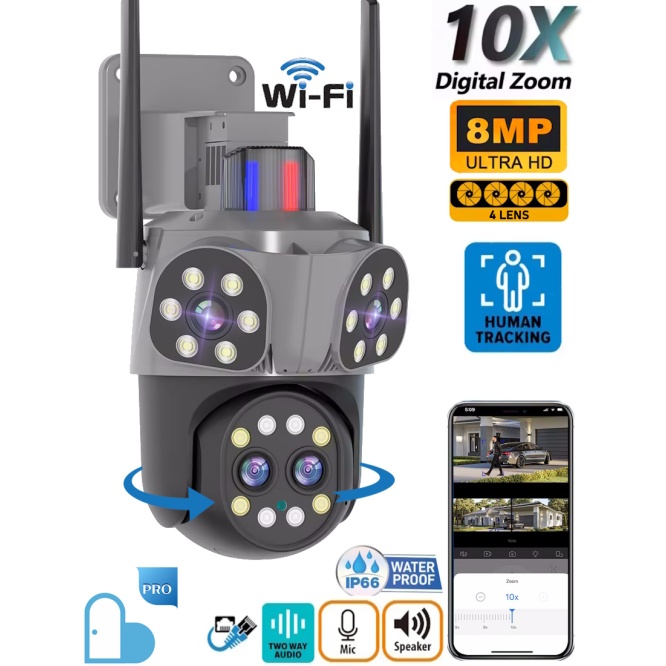 Mpia Orino 4 Lens 10X Zoom 8MP 360° Görüş Hareketli  Waterproof Gece Görüş Sesli Görüşme Akıllı Kamera