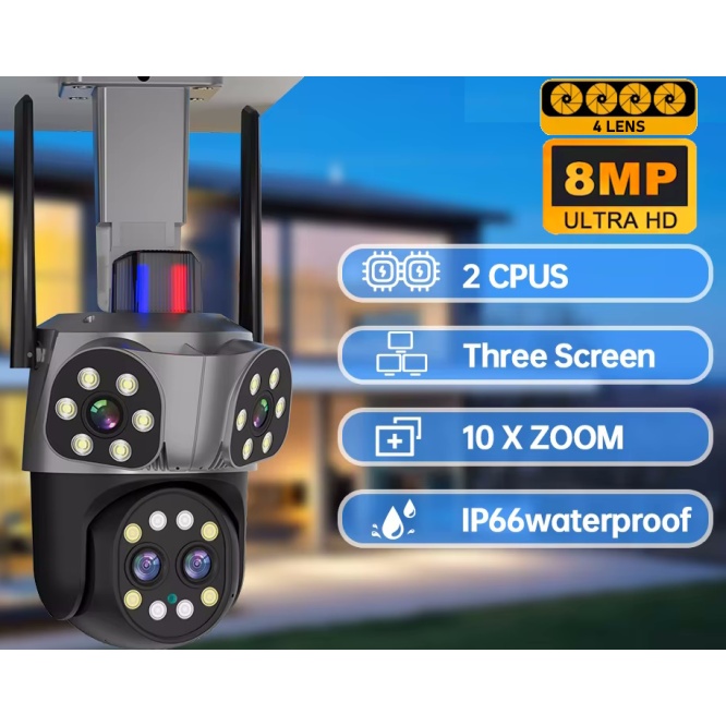Mpia Orino 4 Lens 10X Zoom 8MP 360° Görüş Hareketli  Waterproof Gece Görüş Sesli Görüşme Akıllı Kamera