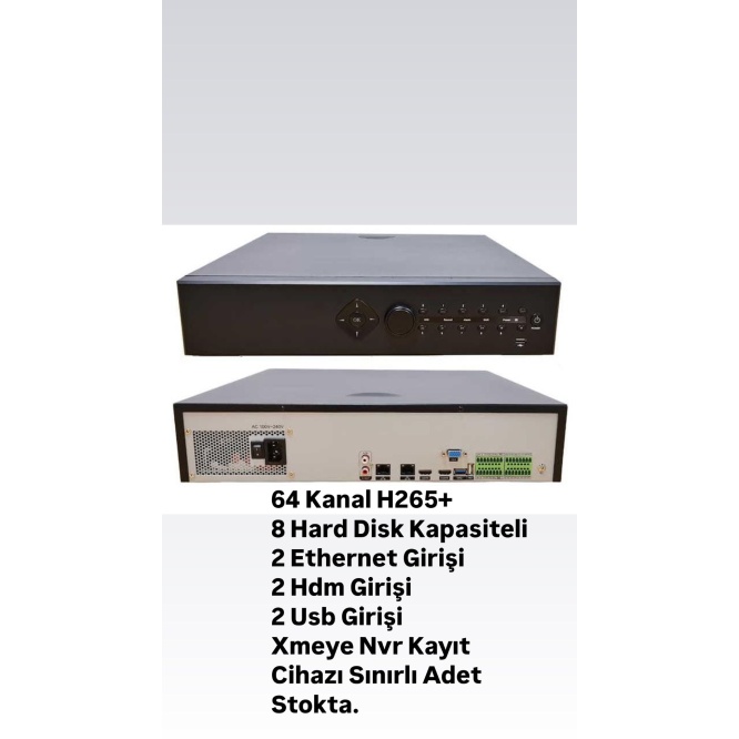 4K 64 Kanal Network Video 8×12TB XMeye NVR IP Kamera Güvenlik Kayıt Cihazı