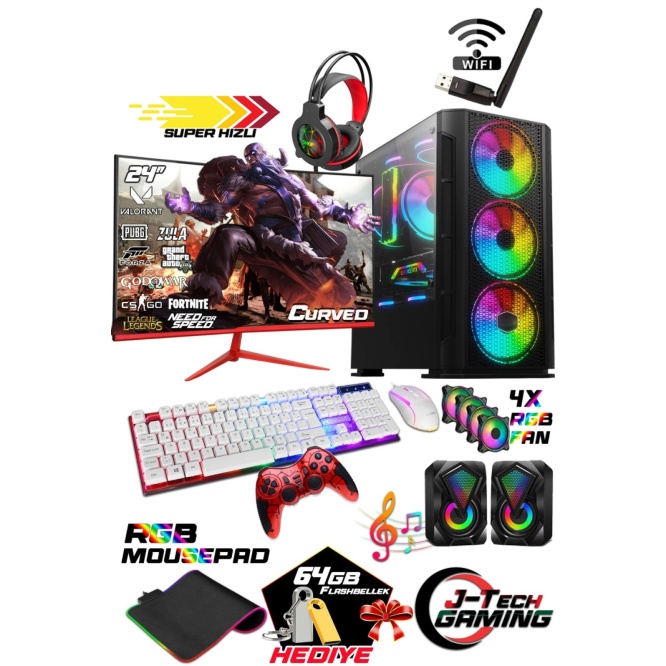 J-TECH G12718 i5 3470 16GB RAM 1TB HDD+256GB SSD R7240 4GB 24 Oyuncu Masaüstü Bilgisayar