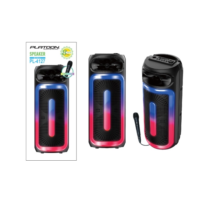 Platoon PL-8219 BT USB SD AUX 16 İNÇ Mikrofonlu Anfi Yüksek SES Taşınabilir RGB Işıklı Hoparlör