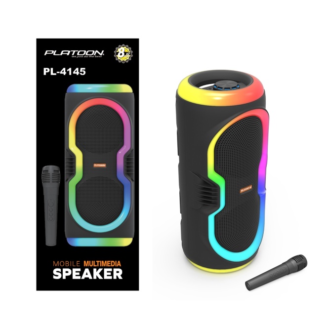 Platoon PL-4145 BT USB SD AUX 16 İNÇ Mikrofonlu Anfi Yüksek SES Taşınabilir RGB Işıklı Hoparlör