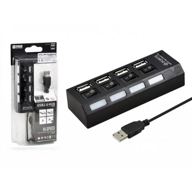 Platoon PL-5714 4 Port Usb 2.0 Çoklayıcı Hub Anahtarlı Işıklı On Off Düğmeli