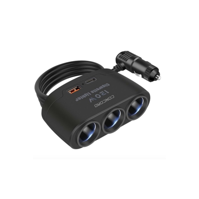 Concord C-778 120W 3 Port Çakmaklık 1 Usb ve Type-C Araç içi Çoklayıcı Hub