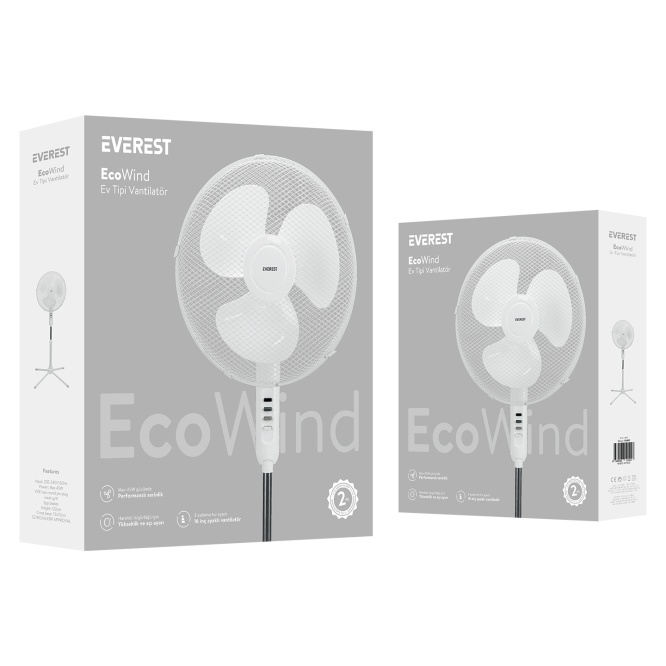 Everest FAN10 EcoWind Beyaz 16 Maks 45W 3 Kademe 1100RPM Metal Yıldız Ayak 3 Bıçaklı Vantilatör/ Pervanesi