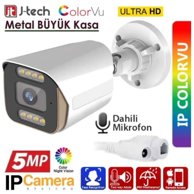 J-TECH JT-9060 5MP SESLİ IP Bullet PoE 3.6MM Network Kamera Gece-Gündüz Renkli Görüntü