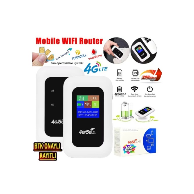 4G/5G A8-E Mobil Sim Kartlı WiFi Router 300Mbps Kablosuz 3000mAh Taşınabilir Hotspot Cep Modem
