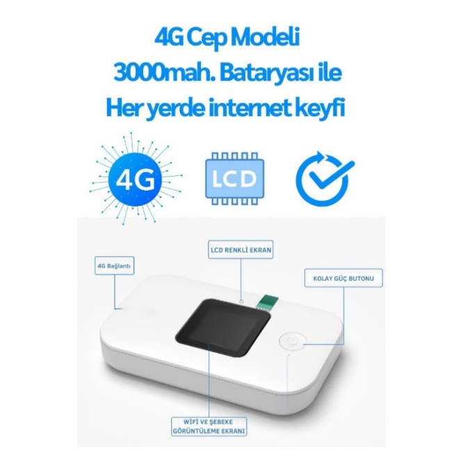 4G/5G A8-E Mobil Sim Kartlı WiFi Router 300Mbps Kablosuz 3000mAh Taşınabilir Hotspot Cep Modem