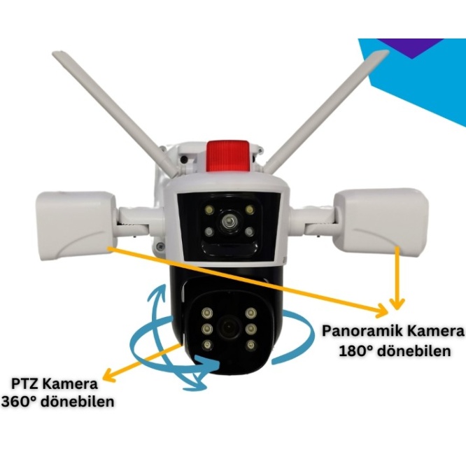 IPC360 APP 3 Kamera 10X Zoom 9MP 360° Renkli Gece Görüş Sesli Görüşme Sirenli Wi-Fi Akıllı Kamera