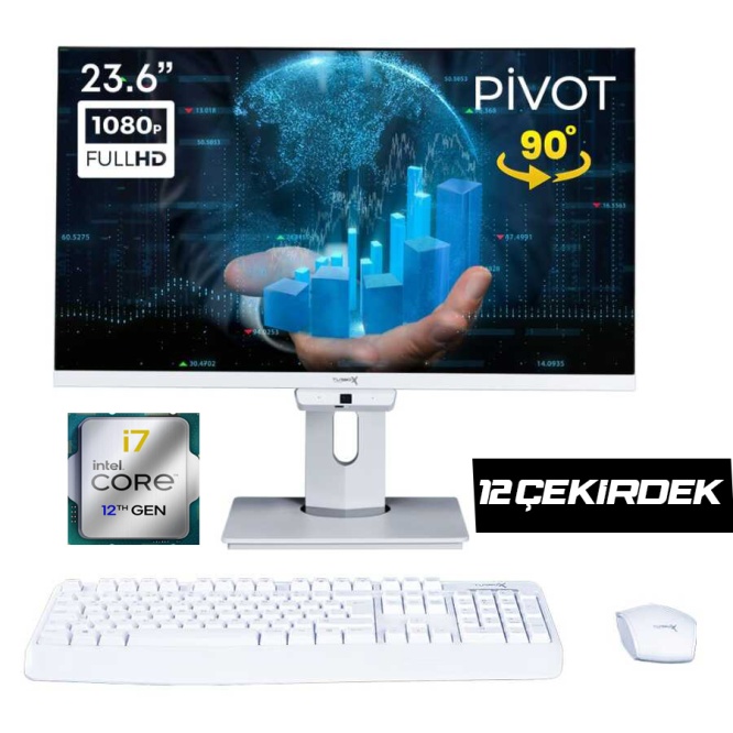 Turbox A12900 i7-1265U 4.80GHz 12 Çekirdek 16GB RAM 512GB SSD 24 Pivot Webcam WiFi All in One Bilgisayar