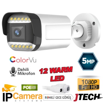 J-TECH JT-9070 5MP SESLİ IP Bullet 12 LED PoE 3.6MM Network Kamera Gece-Gündüz Renkli Görüntü