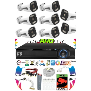 8 Kameralı AHD Set 500GB 3060- 5MP Sony Lensli HD Gece Renkli Güvenlik Kamerası Sistemi -Cepten izle