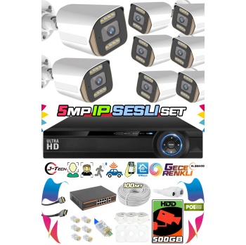8 Kameralı IP Set 500GB 9060 5MP Mikrofonlu HD Gece Renkli Güvenlik Kamerası Sistemi -Cepten izle
