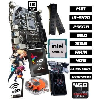 B12751  i5 3470 16GB RAM 256GB SSD R7240 4GB H61 1200Mbps WiFi CPU Fan Bundle Anakart Komple SET