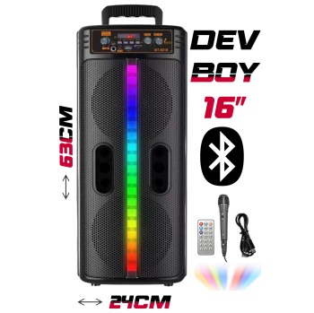 Platoon PL-8219 BT USB SD AUX 16 İNÇ Mikrofonlu Anfi Yüksek SES Taşınabilir RGB Işıklı Hoparlör