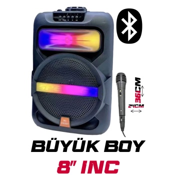 Platoon PL-4361 BT USB SD AUX 8 İNÇ Mikrofonlu Anfi Yüksek SES Taşınabilir RGB Işıklı Hoparlör