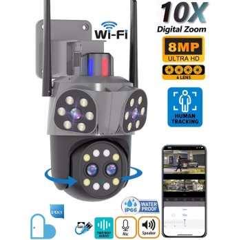 Mpia Orino 4 Lens 10X Zoom 8MP 360° Görüş Hareketli  Waterproof Gece Görüş Sesli Görüşme Akıllı Kamera
