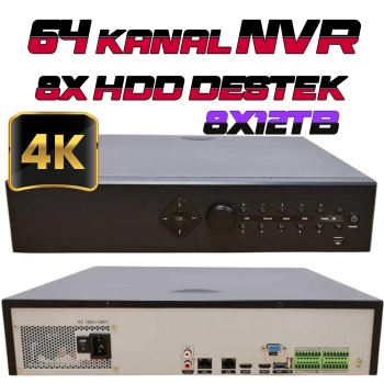 4K 64 Kanal Network Video 8×12TB XMeye NVR IP Kamera Güvenlik Kayıt Cihazı
