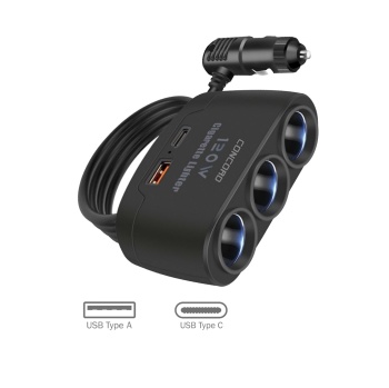 Concord C-778 120W 3 Port Çakmaklık 1 Usb ve Type-C Araç içi Çoklayıcı Hub