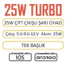 Techson T15-UC25 25W PD USB Ultra Turbo Fast Hızlı Qualcomm Quick Charge 3.0 Şarj Başlık Kafa