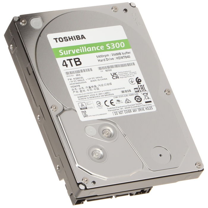 Resim 4TB 7/24 TOSHIBA S300 (Disp. TR Toshiba Garantili) 5400RPM 3.5 SATA 3 6Gbit/s 256MB Güvenlik Kamerası Diski HDWT840UZSVA 