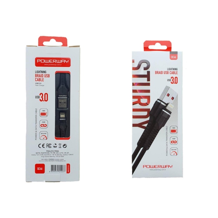 Powerway QC46 iPhone USB Hızlı Şarj ve Data Aktarım Halat Kablo USB 3.0
