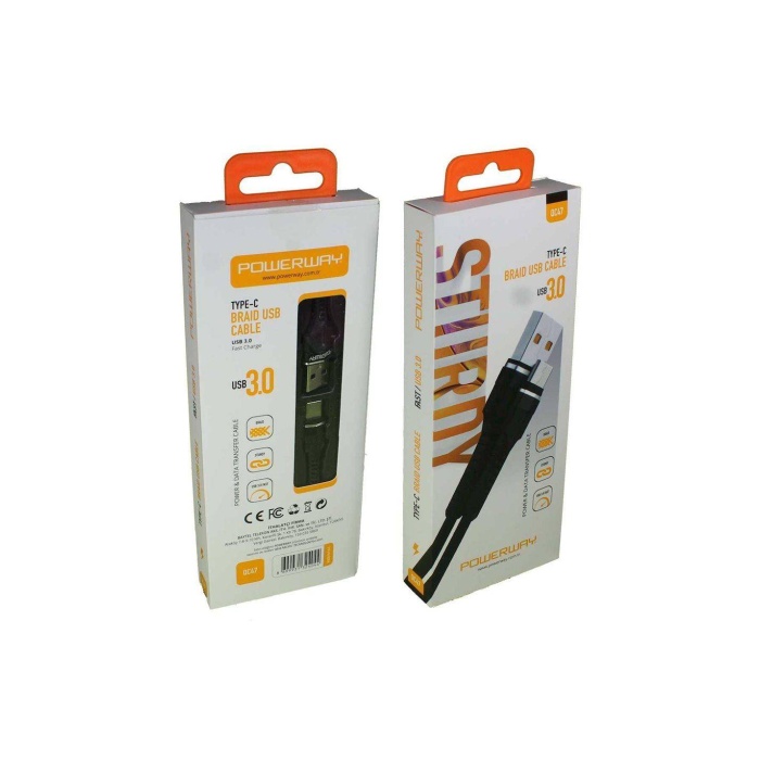 Powerway QC47 Type-C USB Hızlı Şarj ve Data Aktarım Halat Kablo USB 3.0