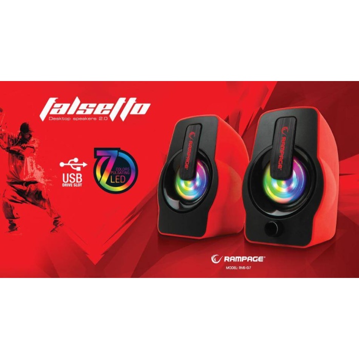 Rampage RMS-G7 FALSETTO 2.0 6 Watt RGB Ledli Kırmızı Multimedia Gaming USB Speaker