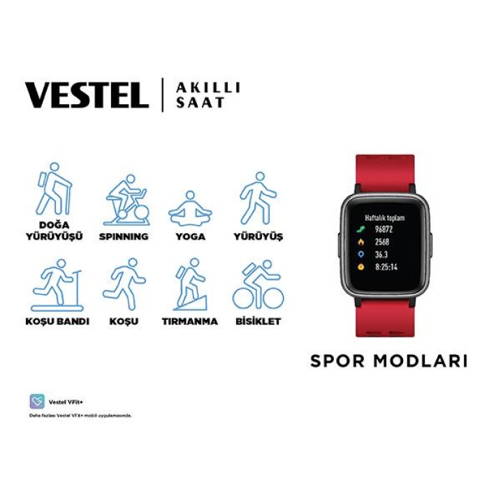 Vestel Akıllı Saat Mavi -Siyah Kordon hediyeli Vestel Türkiye Garantili