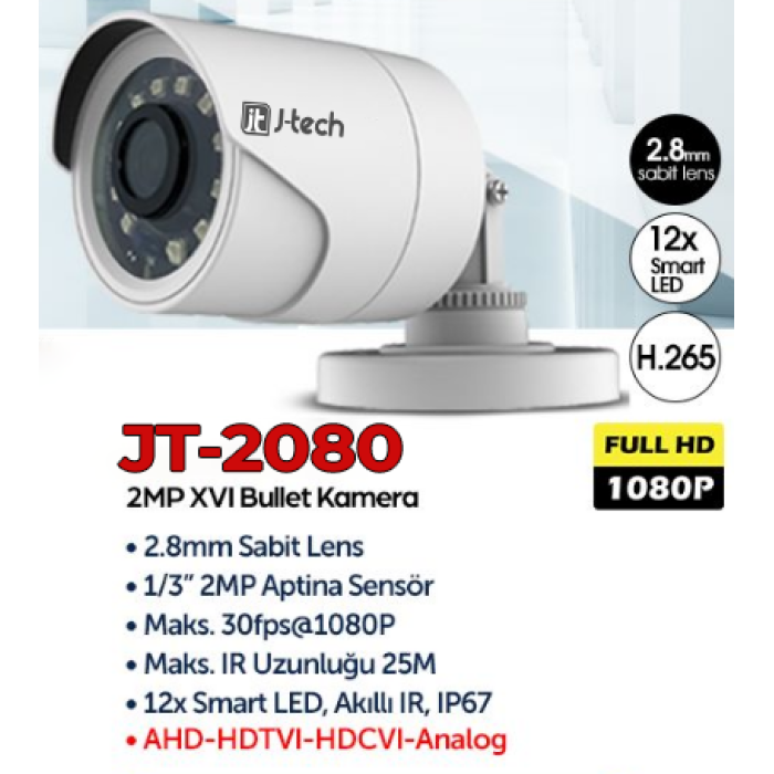 J-Tech JT-2080 2MP AHD 1080P Smart LED Bullet Güvenlik Kamerası