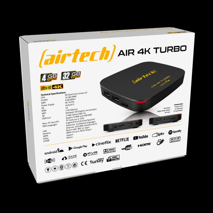 Airtech 4K TURBO 4GB/32GB Mediabox 4K Ultra HD Android 9 TV Box MyBox Netflix Youtube