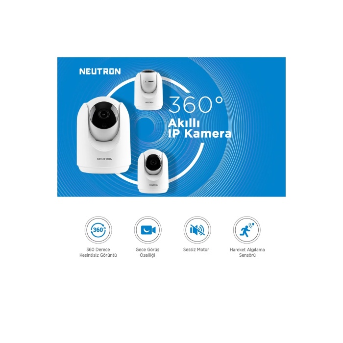NEUTRON 360° Derece Dönebilen Kızılötesi Gece Görüşlü Ip Wifi Ev Güvenlik Kamerası Hd 1080p-app Ile Kontrol NTL-IP01