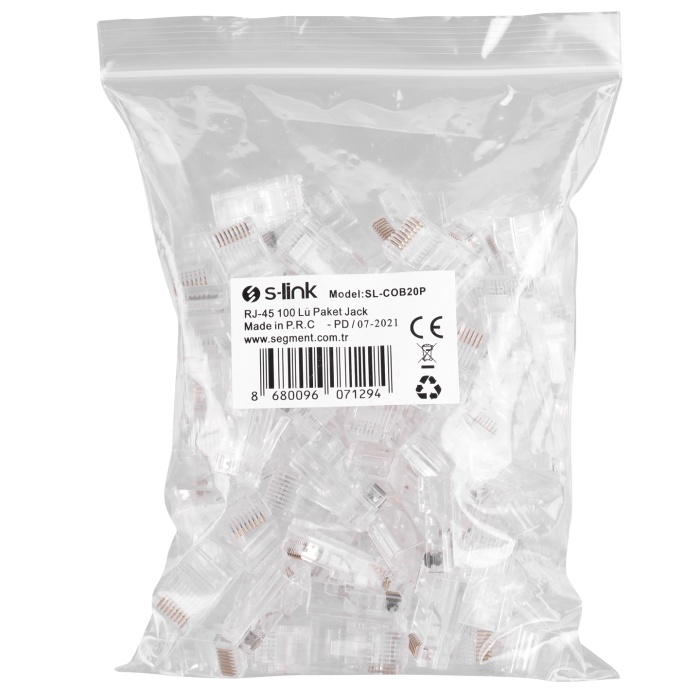 S-link SL-COB20P RJ-45 100 Lü Paket Yeni nesil Ez Konnektör -Delikli Konnektör RJ45 Jack UTP
