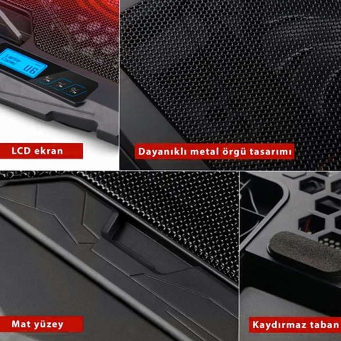 Concord C-884 Hız Ayarlı Dijital Gösterge 4 FAN Kademeli Oyuncu Gaming Laptop Soğutucu Stand Cooler