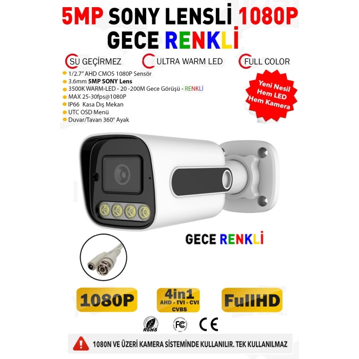 J-TECH 3010 5MP SONY LENS Gece Renkli Warm Light 1080P AHD Güvenlik Kamera