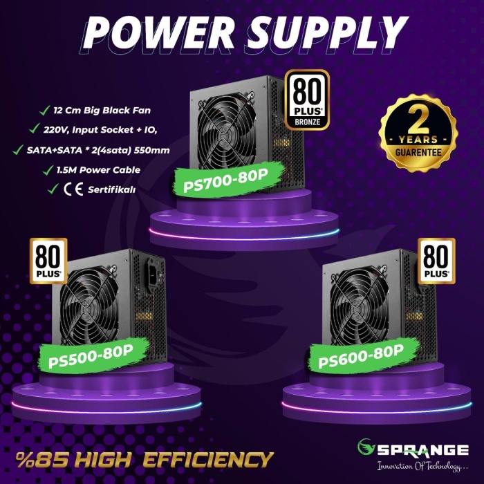 Sprange PS500-80P 500W 80 Plus Bronze Gamer 12CM Geniş Fan Power Supply