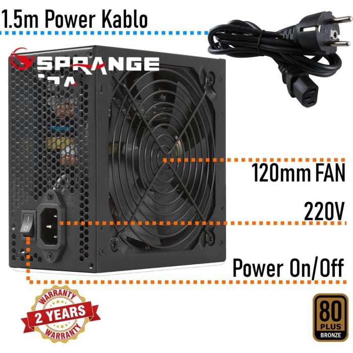 Sprange PS700-80P 700W 80 Plus Bronze Gamer 12CM Geniş Fan Power Supply