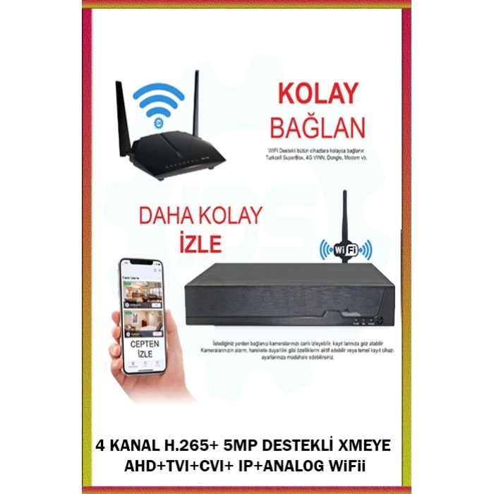 J-TECH 4 KANAL H.265+ 5MP DESTEKLİ XMEYE AHD+TVI+CVI+ IP+ANALOG WiFii (HIBRIT) KAYIT CİHAZI 04JDVR