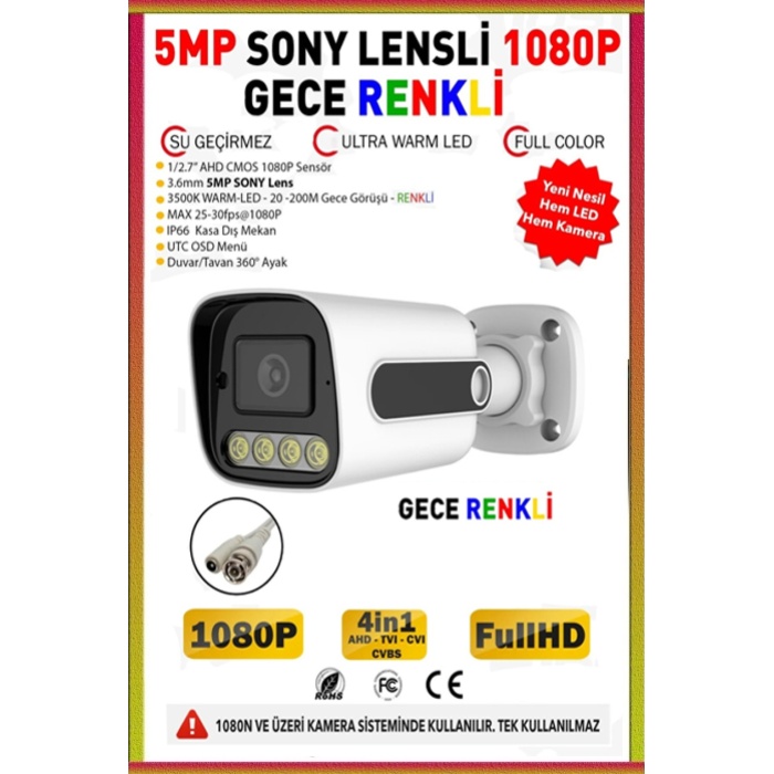 4 Kameralı Gece Renkli 500GB HDD 5MP Lens 1080P FullHD XMEye Cepten İzle Güvenlik Seti (11385)