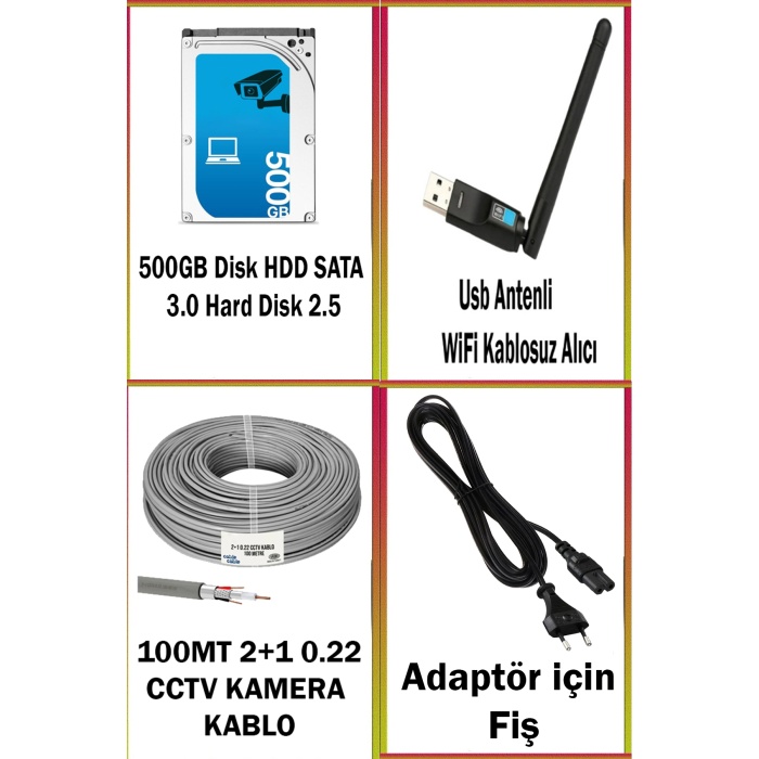 4 Kameralı Gece Renkli 500GB HDD 5MP Lens 1080P FullHD XMEye Cepten İzle Güvenlik Seti (11382)
