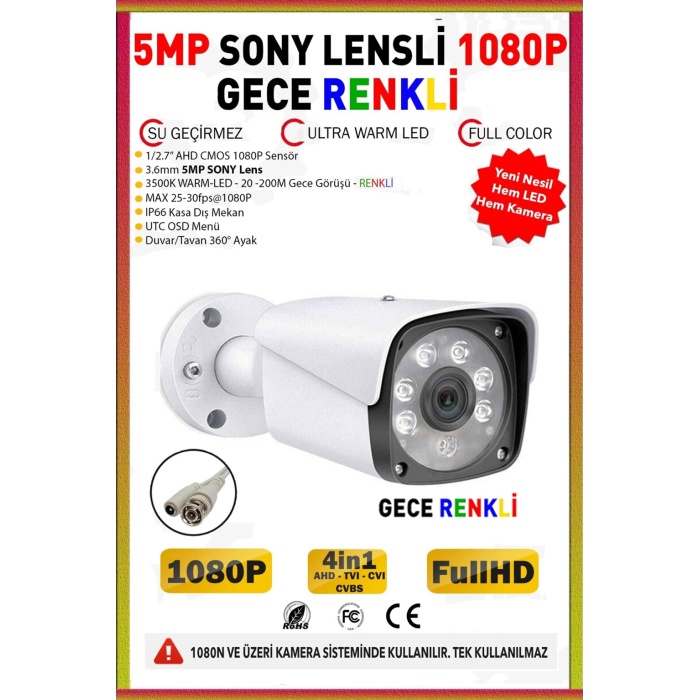 4 Kameralı Gece Renkli 500GB HDD 5MP Lens 1080P FullHD XMEye Cepten İzle Güvenlik Seti (11382)