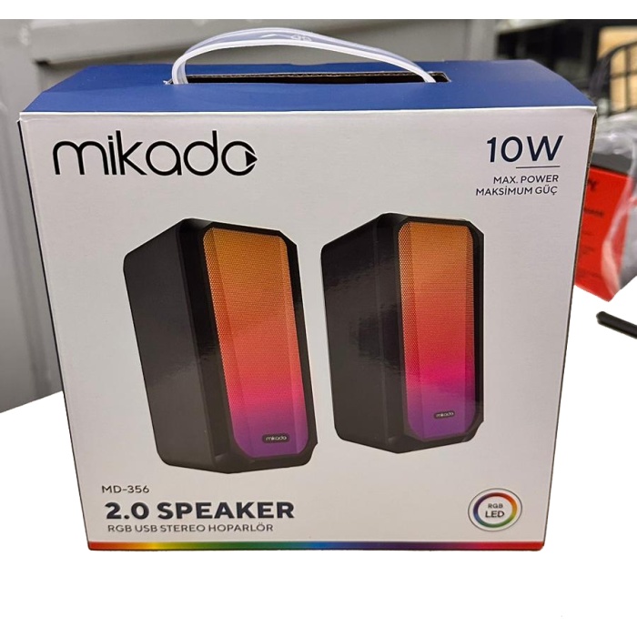 Mikado MD-356 Büyük Boy 1+1 10W RGB Ledli Siyah USB Multimedia Oyuncu Speaker Hoparlör