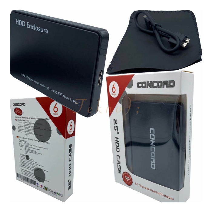 Concord C-855 USB 3.0 6Gbps 2.5 inch Sata SSD/HDD Harddisk Kutusu Beyaz