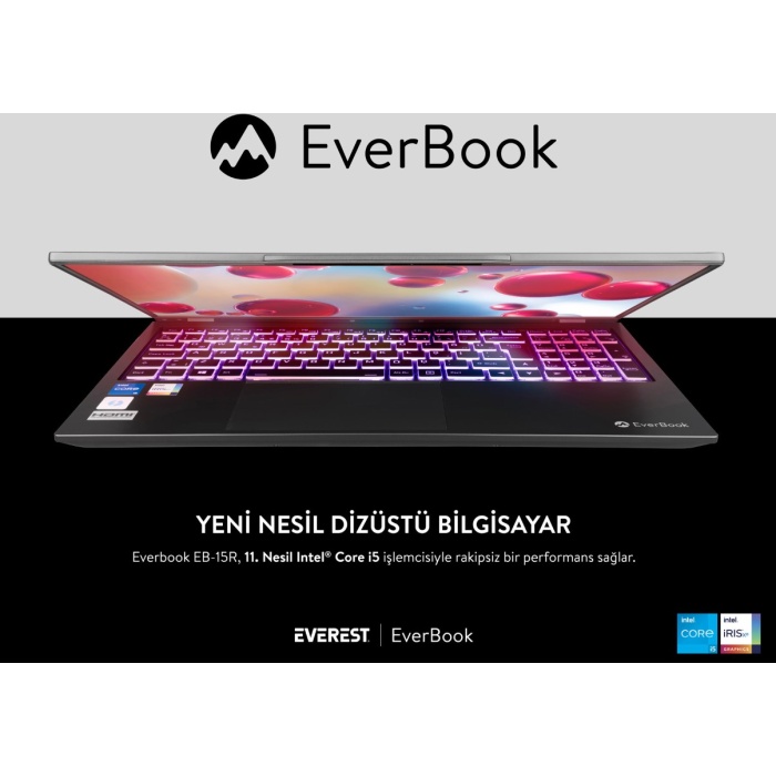 Everest Everbook Core i5 1135G7 32GB RAM 500GB M.2 SSD 15.6 iPS Usb 3.2 RGB Klavye Laptop EB-15R
