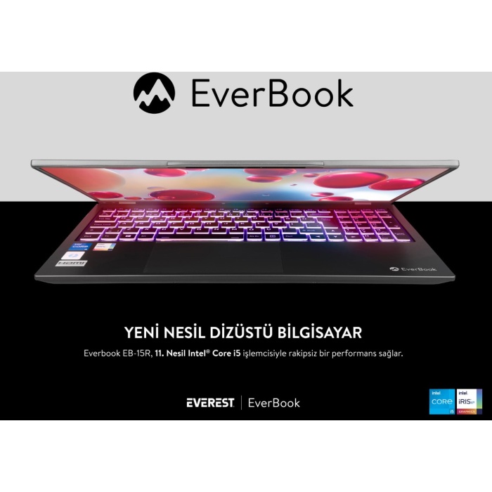 Everest Everbook Core i5 1135G7 8GB RAM 500GB M.2 SSD 15.6 iPS Usb 3.2 RGB Klavye Laptop EB-15R