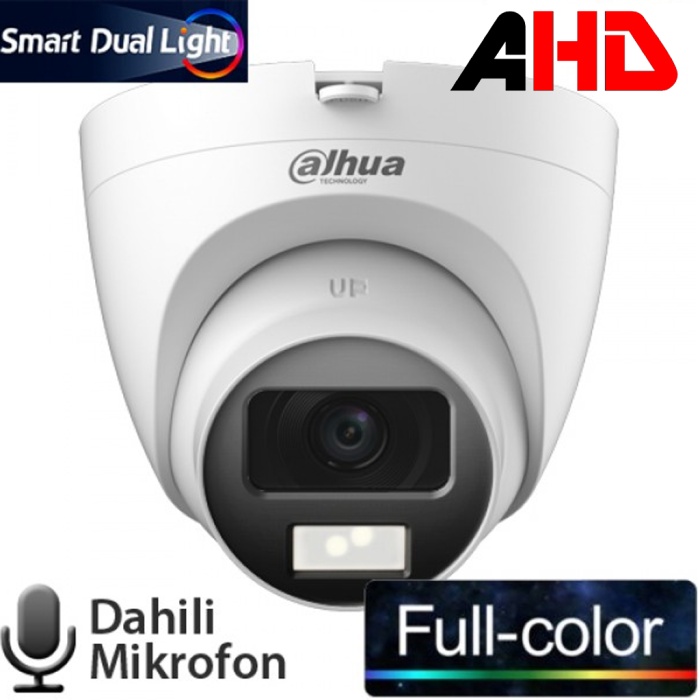 Dahua Dome AHD Kamera 1080P Smart Dual Led Full Color Mikrofonlu Sesli HDCVI HAC-T1A21P-U-IL-A 2MP
