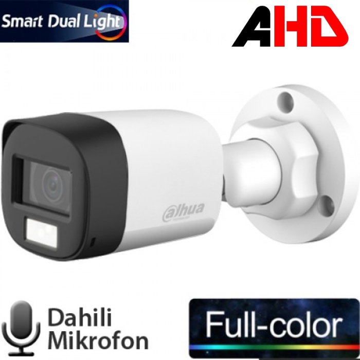 Dahua Bullet AHD Kamera 1080P Smart Dual Led Full Color Mikrofonlu Sesli HDCVI HAC-B1A21P-U-IL-A 2MP