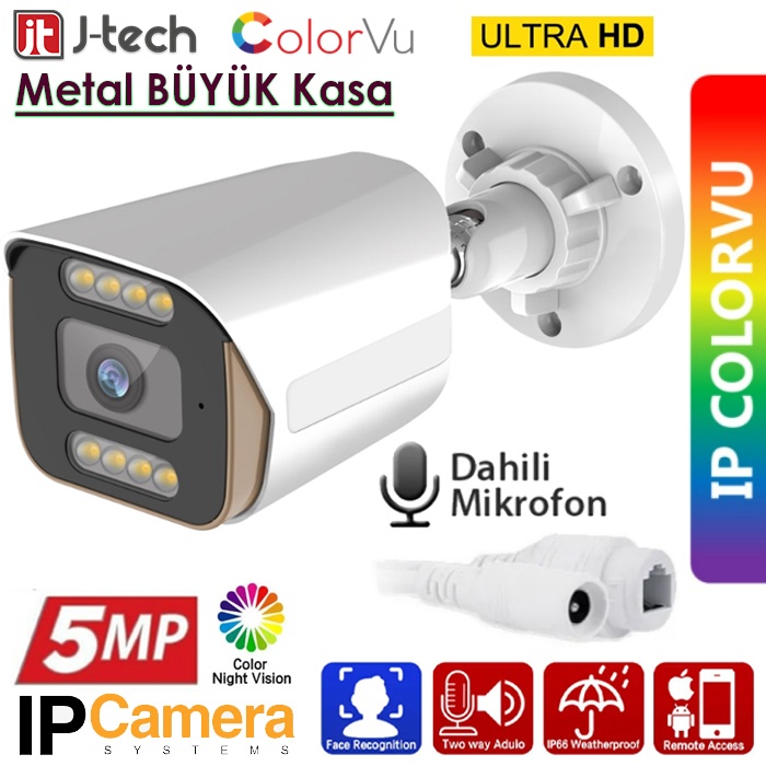 J-TECH JT-9060 5MP SESLİ IP Bullet PoE 3.6MM Network Kamera Gece-Gündüz Renkli Görüntü