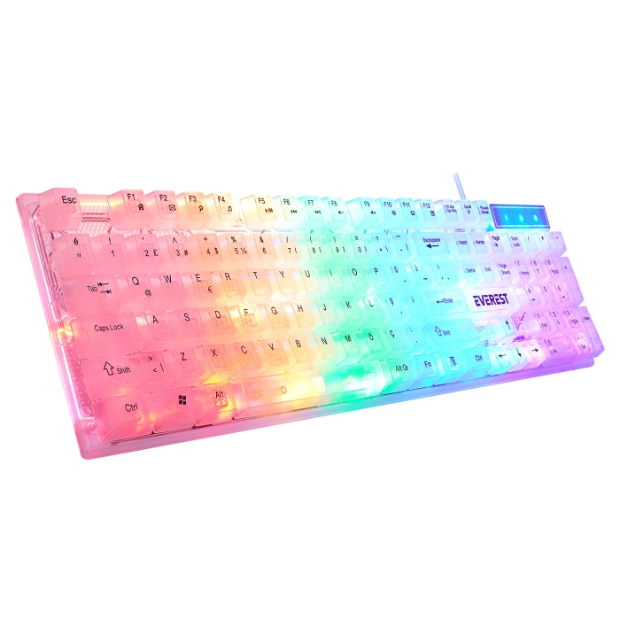 Everest KB-24 Beyaz Rainbow Membrane RGB Işıklı Oyuncu Klavyesi Türkçe Q