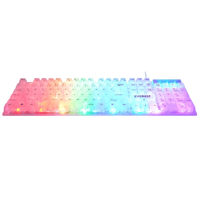 Everest KB-24 Beyaz Rainbow Membrane RGB Işıklı Oyuncu Klavyesi Türkçe Q